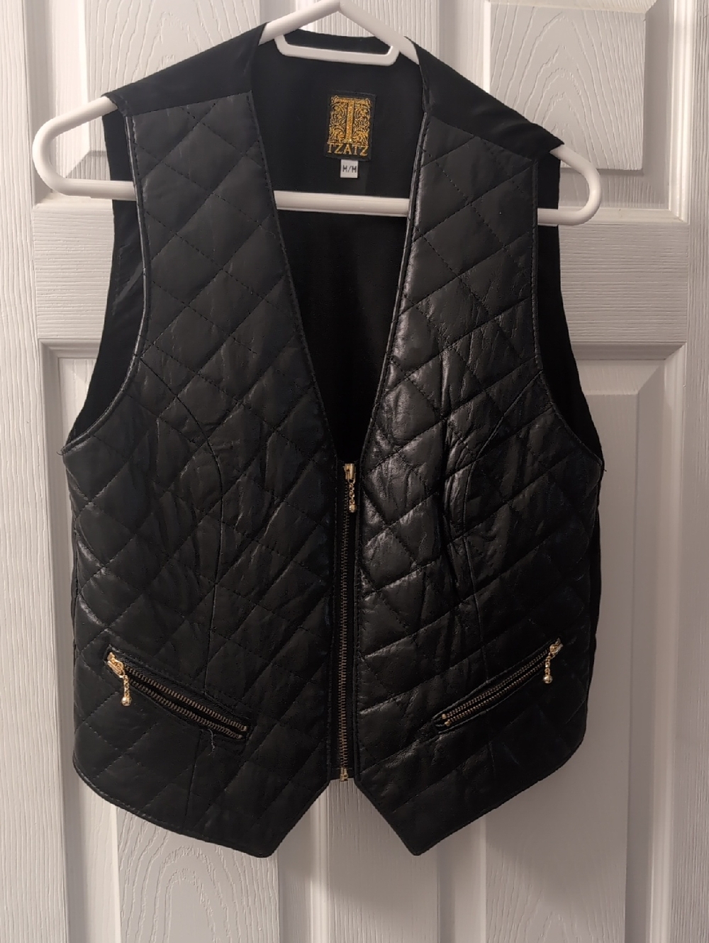 Quilted Black Leather Vest Ladies Size Medium
